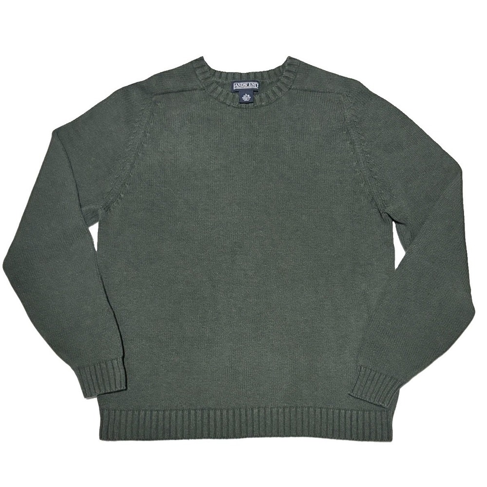 VTG Lands End Sweater Youth Sz. 14-16 Olive Knit Crewneck Pullover Made In Japan